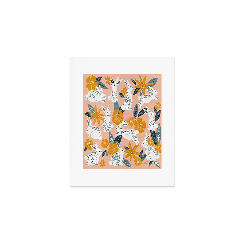 «Cat Coquillette Bunnies Blooms Teal Blush», reproduction d'art encadrée, H 10 po x l 8 po, Ne s’applique pas