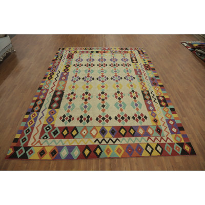 Geometric Kilim Wool Oriental Area Rug 9x12