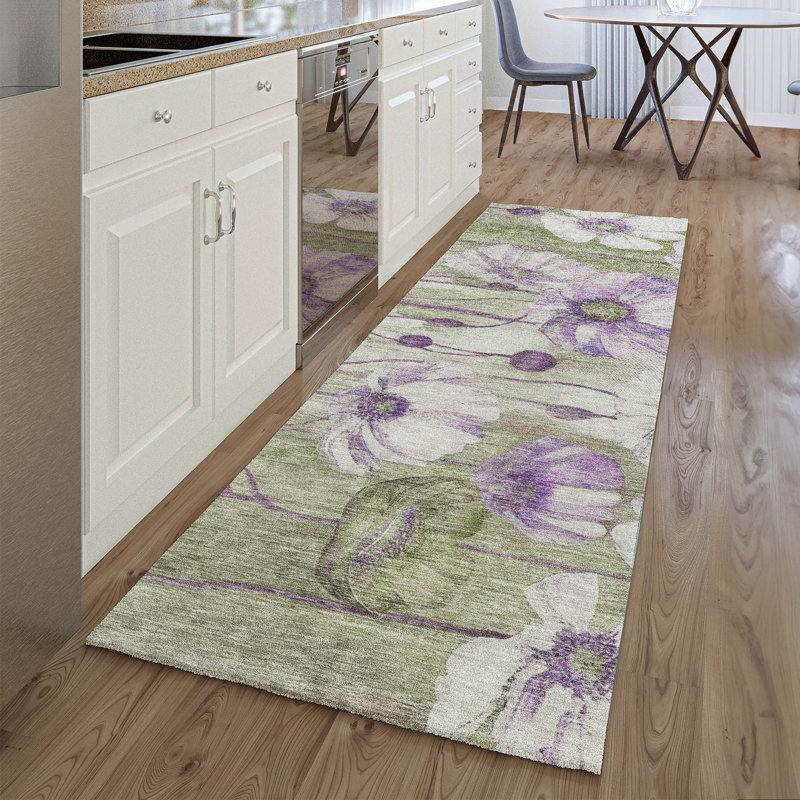 Tapis mauve de qualité supérieure lavable à la machine Prisco, Tapis de couloir 2 pi 3 po x 7 pi 6 po