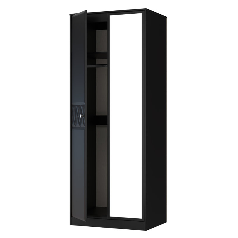 Ceinwen Tall 2 Door Mirrored Robe , Deep Black/Black Matt