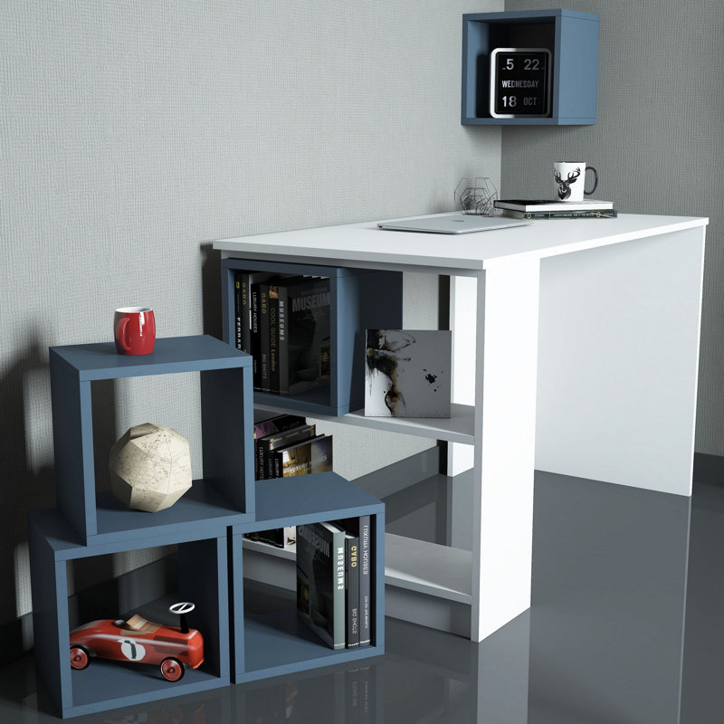 Jardine 170 cm H x 80 cm W Cube Bookcase, White, Blue