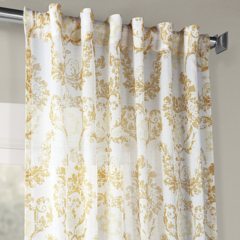 Damask Sheer Single Curtain Panel, Terrace Gold, 50" W x 96" L