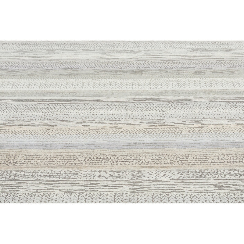 High-Quality Hand-Knotted Silver And Ivory Area Rug, Rectangle 9' x 12'