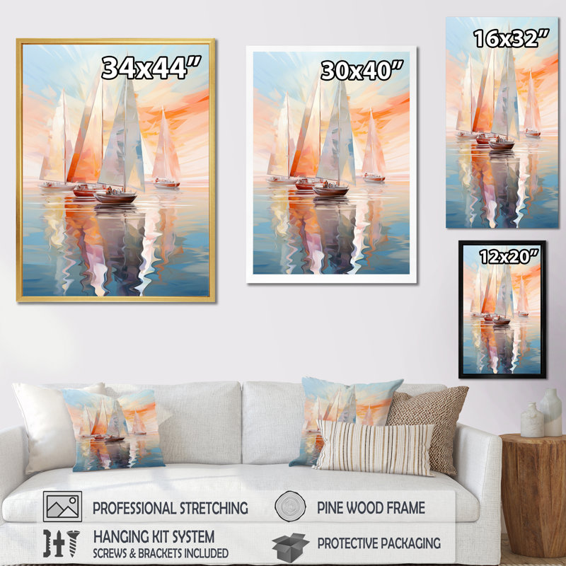 Minimalisme, voilier, rythme, art mural, H 40 po x l 30 po x P 1,5 po, Cadre flottant doré