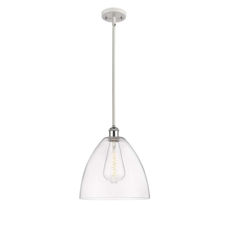 Luminaire suspendu en forme de globe à 1 lumière Allysha, H 45,75 po x l 12 po x P 12 po, Transparent, Blanc / chrome poli