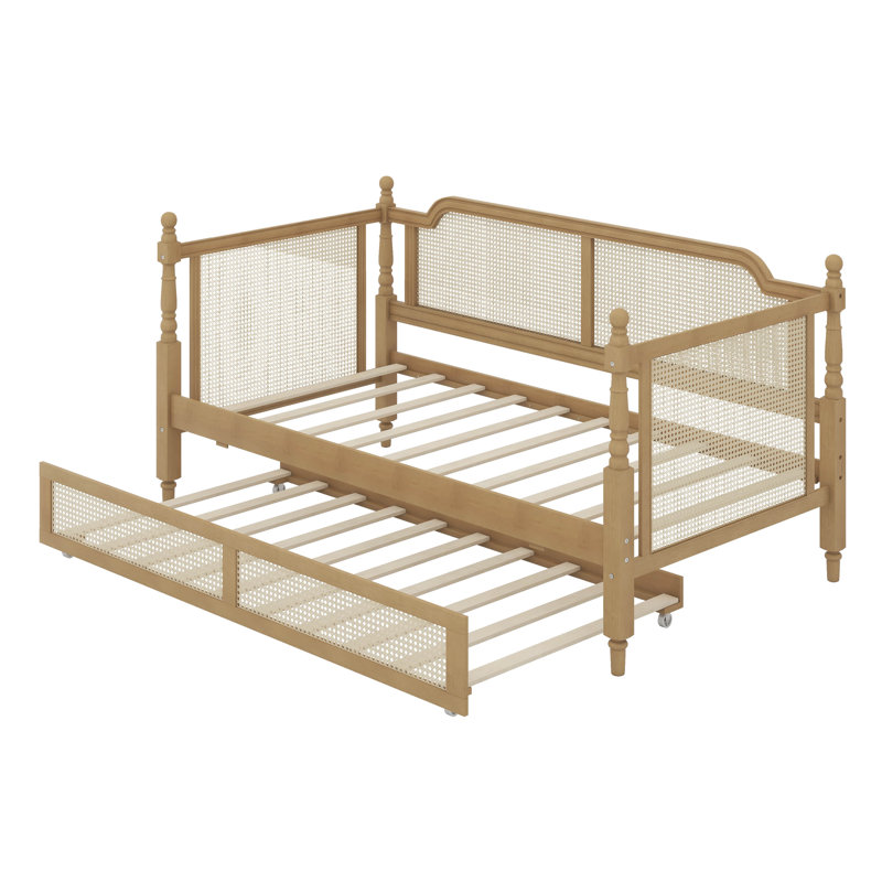 Traditional Style Rattan Twin Size Daybed With Twin Size Trundle, Twin