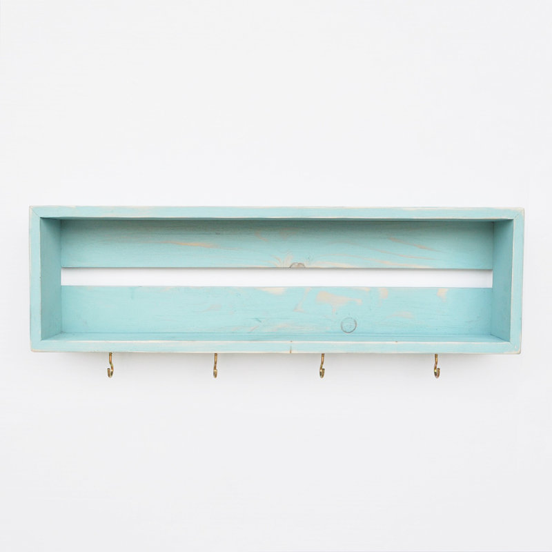 Wym 2 Piece Solid Wood Floating Shelf with Adjustable Shelves, Blue
