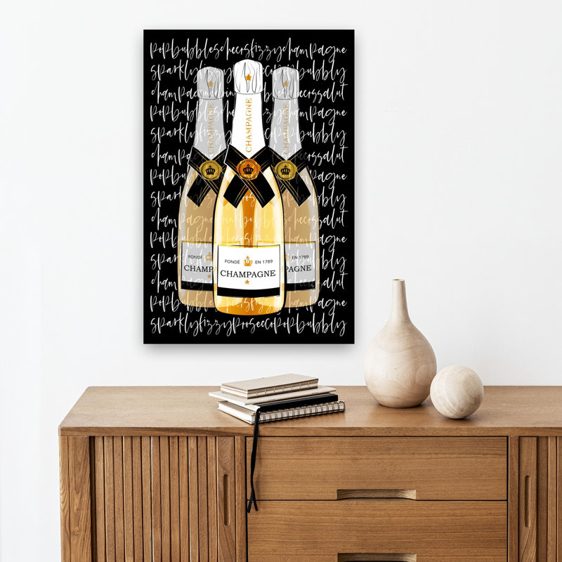 Elegant Champagne Trio Elegant Contemporary Wall Art Print by Martina - Wrapped Canvas Print, 45.72cm H x 30.48cm W