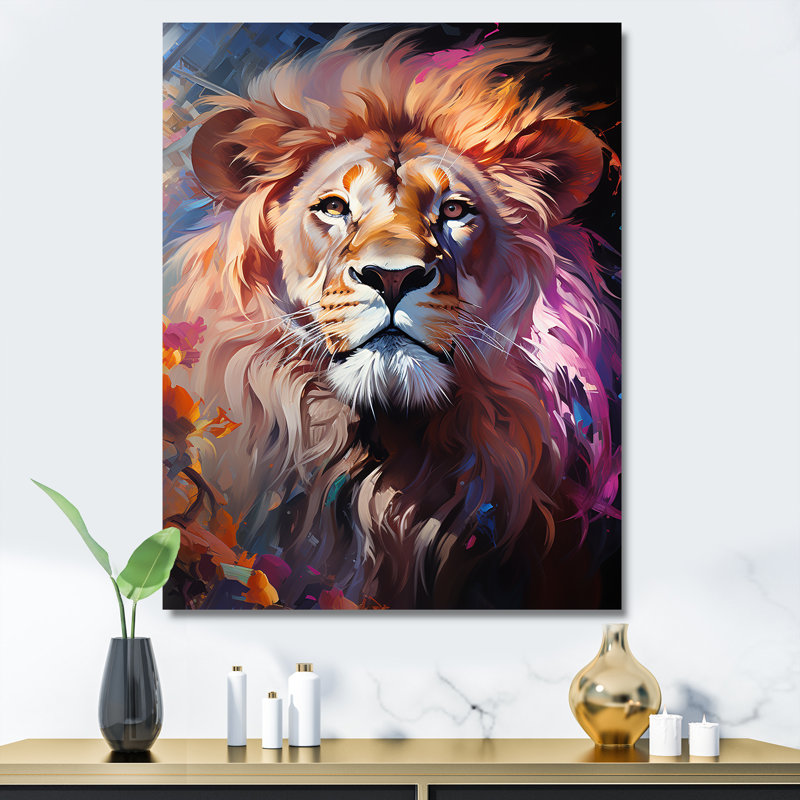 «Lion Sun Kissed Mane Sovereign», reproduction sur toile, Cadre photo noir, H 20 po x l 12 po