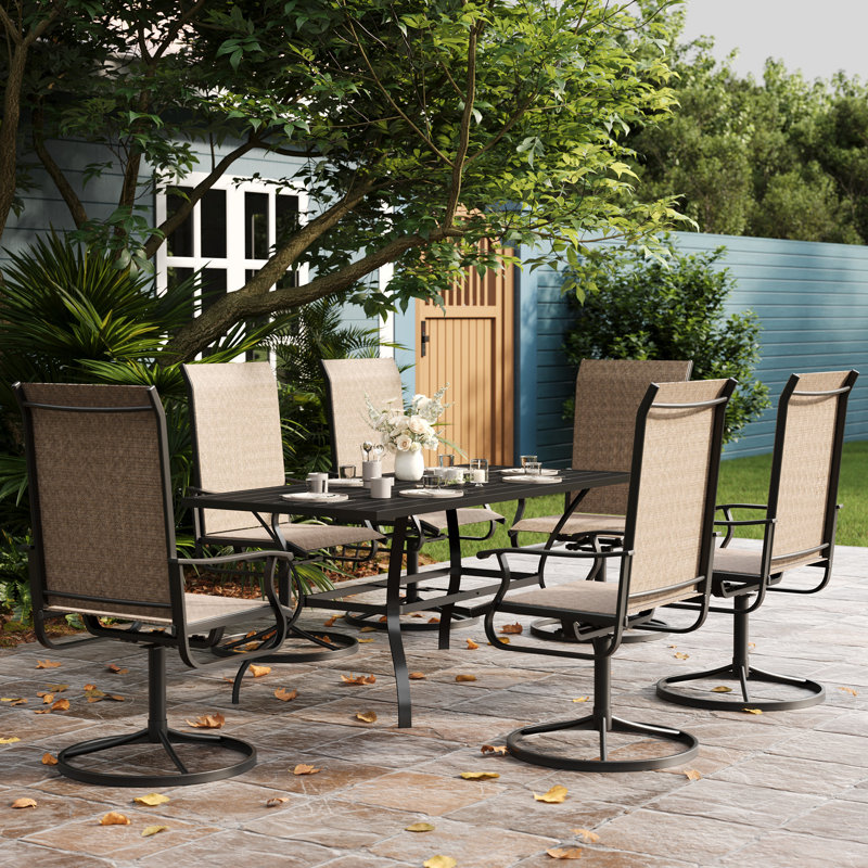 7-Piece Iron Outdoor Dining Set, Brown