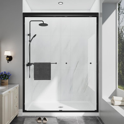 55"-60" W x 70" H Double Sliding Framed Shower Door in Matte Black with 1/4" Clear Tempered Glass