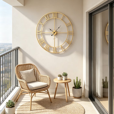 Grande horloge murale 36 pouces dorée, horloge décorative silencieuse à chiffres romains en métal à piles pour salon, salle à manger, chambre à coucher, bureau, cuisine, manteau de cheminée