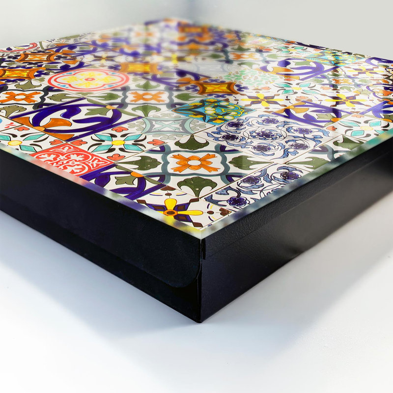 Key cabinet for wall, Opens to the left, 30x30x5, Black, Colorful ceramic tiles full of patterns, 