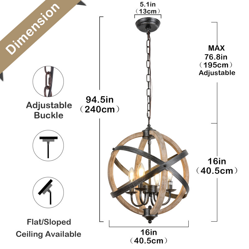 Farmhouse Orb Wood Chandelier