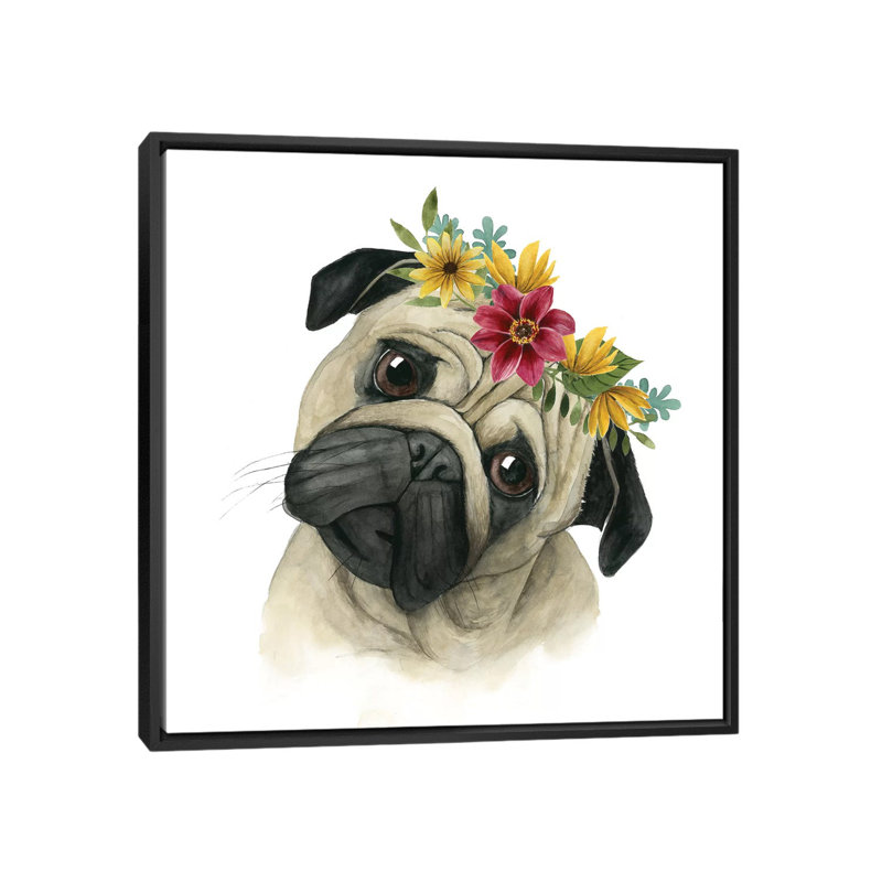 « fleur couronne pup i », impression sur toile, H 18 po x l 18 po x P 1,5 po, Toile avec cadre flottant noir, Pas de tapis