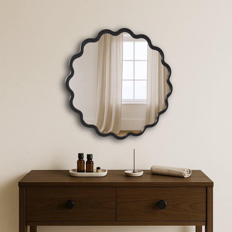 Round Wave Mirror, Black