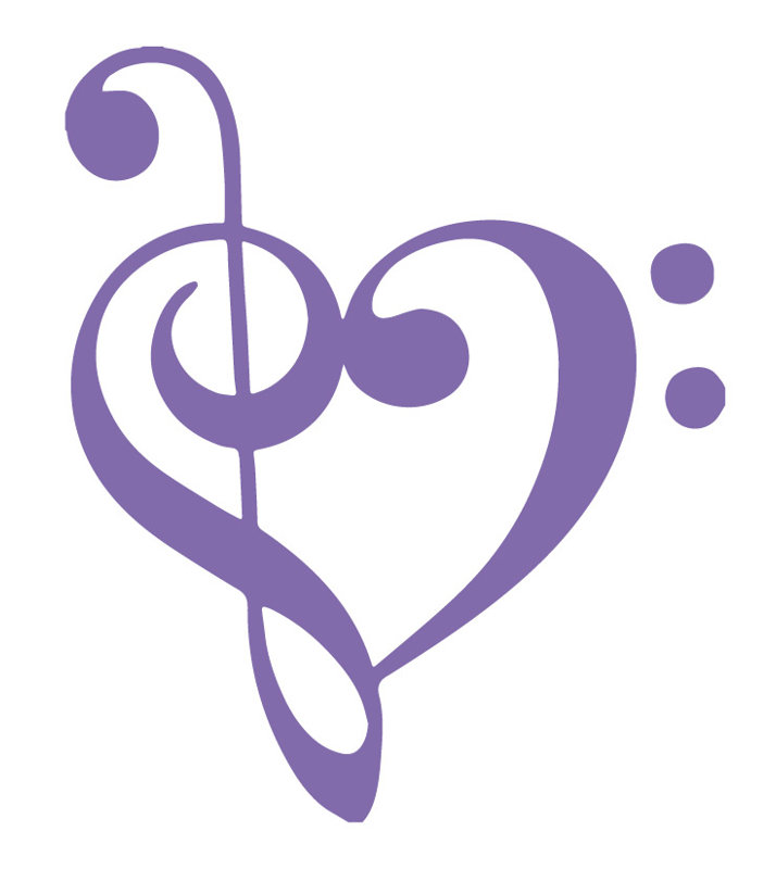Décalcomanie murale coeur musical, H 48 po x l 40 po x P 0,01 po, Lavande
