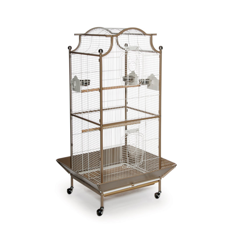 Elegant Coco and Cream Pagoda Bird Cage with Wheels