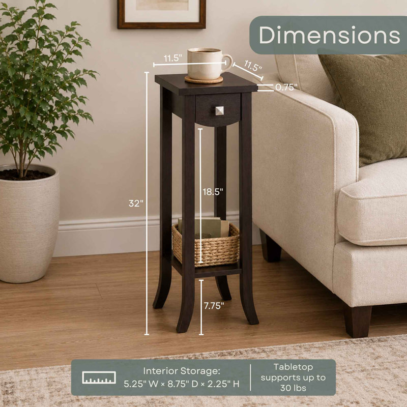 Table de bout à 1 tiroir Hubbert, H 32 po x l 11,5 po x P 11,5 po