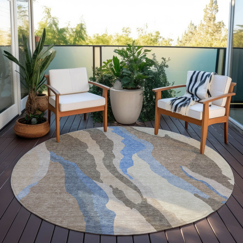 Tapis intérieur / extérieur brun Petala , 8 pi x 8 pi