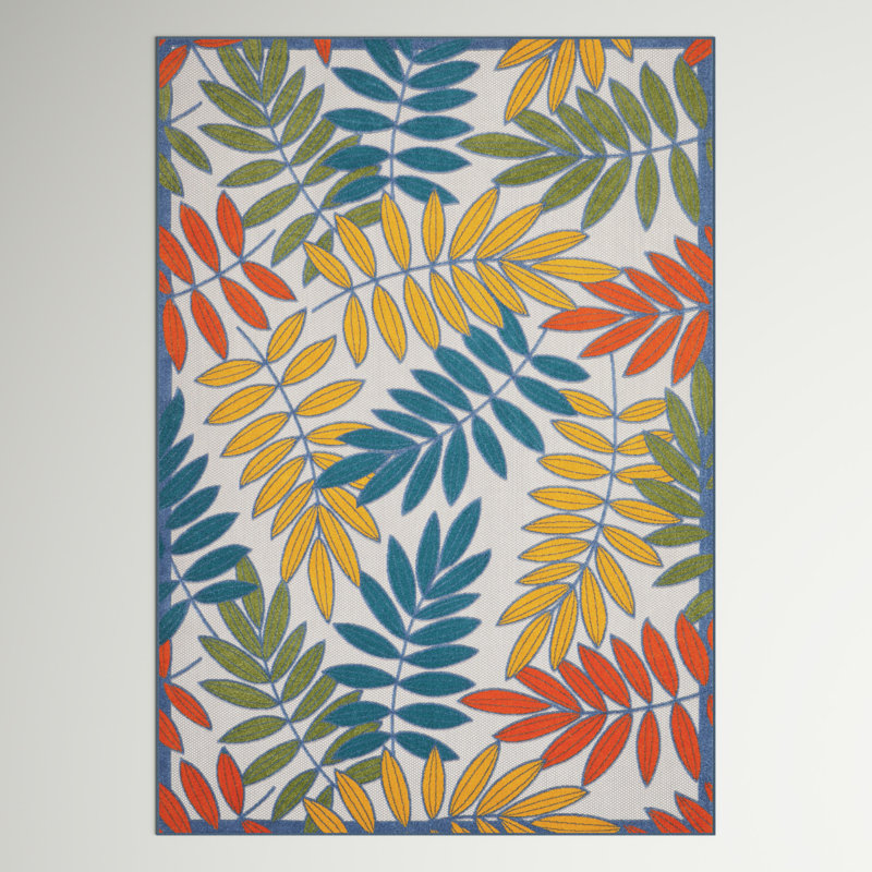 Leonhardt Floral Green/Blue/Yellow/Orange Indoor/Outdoor Area Rug, Rectangle 6' x 9'