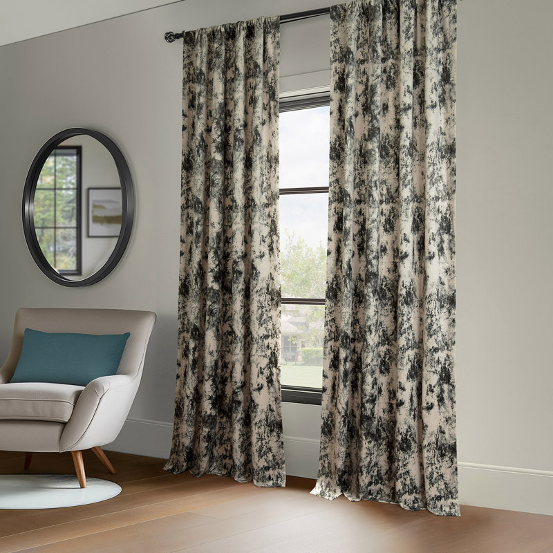 Barcelona Printed Velvet Curtains (1 Panel) Room Darkening Curtains For Bedroom & Living Room Curtains, 50" W x 108" L