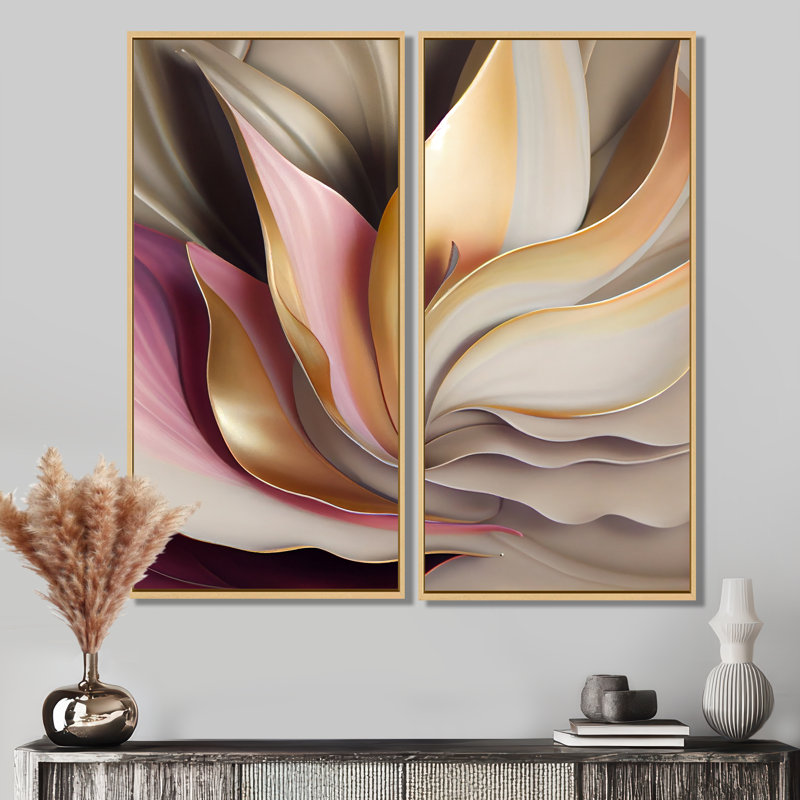 Art mural sur toile à l'encre liquide abstraite subtile sophistiquée rose et or V, H 40 po x l 40 po, Crème, crème