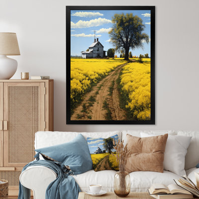«Countryside Farm Road Yellow Spring Fields» sur impression sur toile