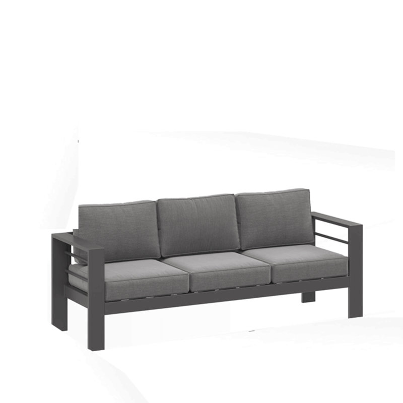 75" All-Weather Metal 3-Seat Patio Sofa Couch With Thick Cushions & Frame, Gray, Gray