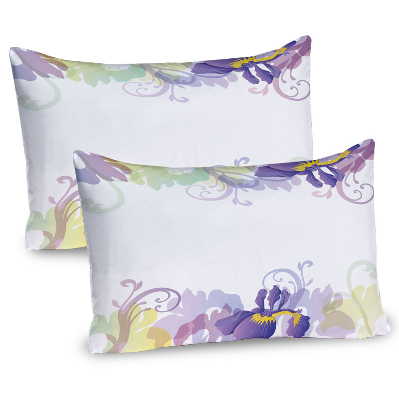 Ambesonne Garden Pillow Sham 2 Pack Classic Petals Pastel Purple Pale Green, 20" H x 26" W