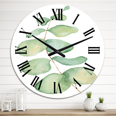 Branche d'eucalyptus sur blanc III - Horloge murale tropicale