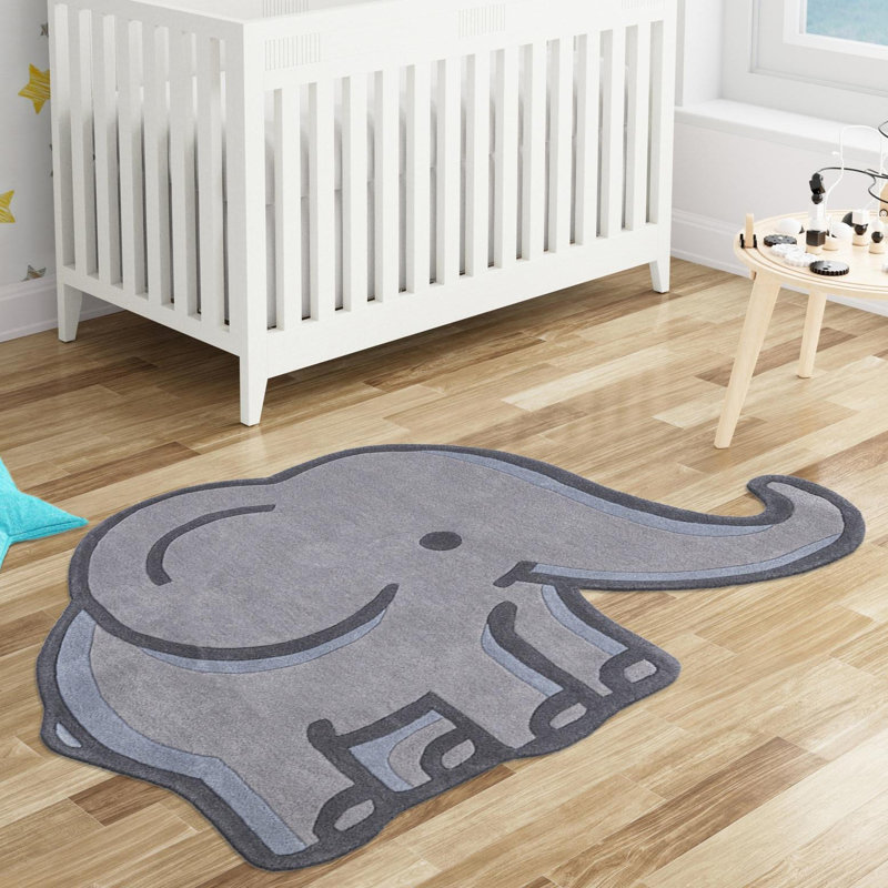 Tapis en laine Unique Loom Elephant Playtime, Nouveauté 4 pi 1 po x 4 pi 6 po