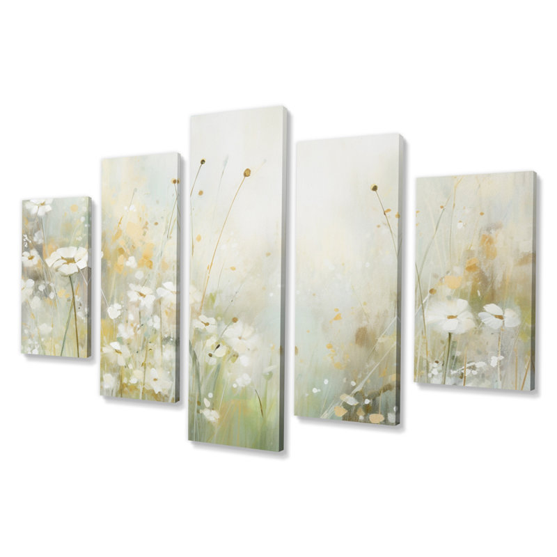 «Green Beige Serene Meadows II» sur toile, reproduction de 5 pièces