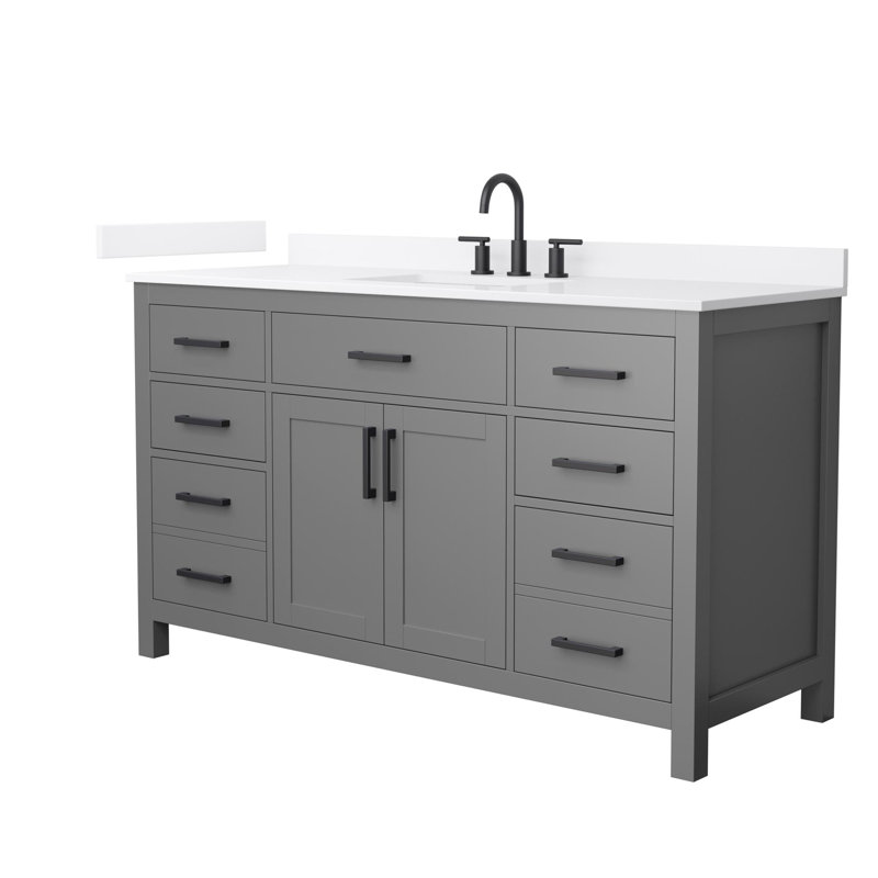 Beckett 60" Freestanding Single Bathroom Vanity with Quartz Top, White Quartz, Matte Black, Dark Gray