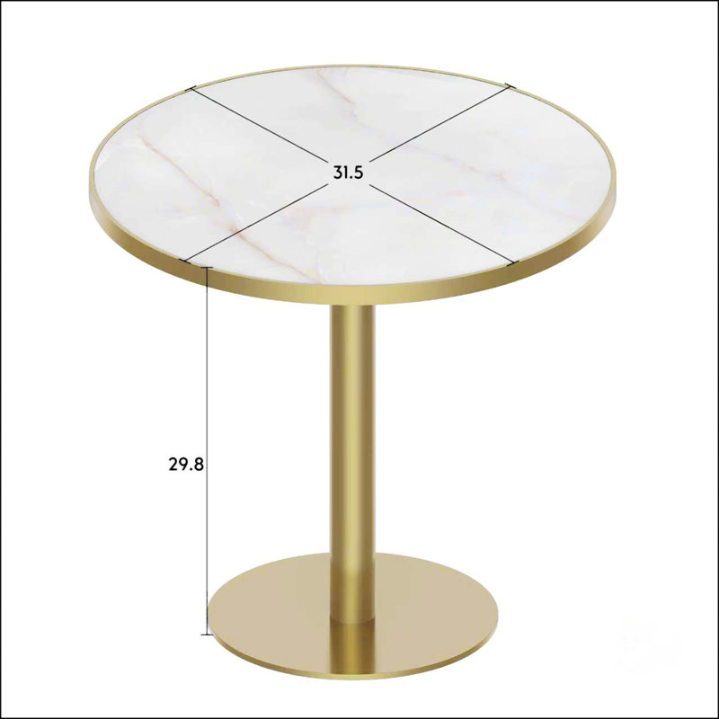 Table de salle à manger ronde ronde avec plateau en faux marbre, assemblage facile et structure en métal robuste pour un décor élégant