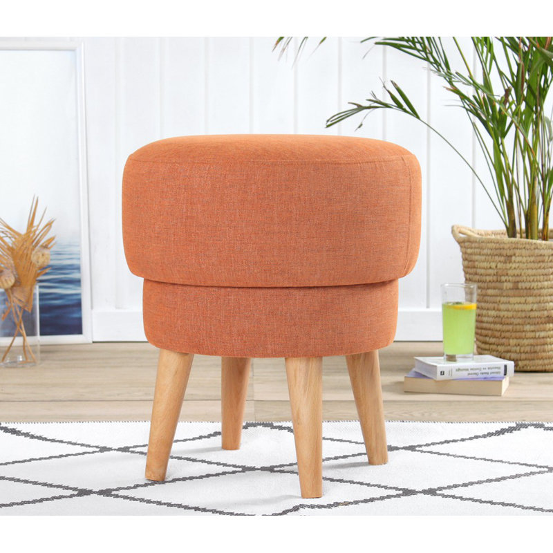 Repose-pieds élégant avec pouf, 20,1 po de hauteur x 18,5 po de diamètre, orange | Housse 100% lin, 35 éponges orthopédiques (2,4 po d'épaisseur) | Pieds robustes en bois de hêtre | Parfait pour les salons modernes et les espaces confortables