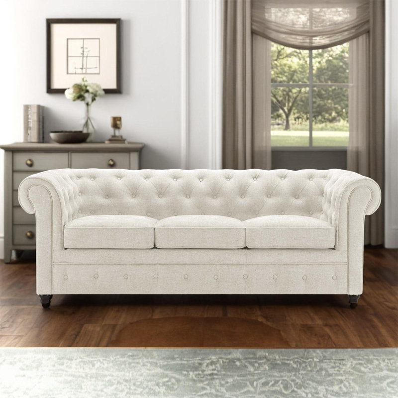 Canapé Chesterfield Caigan 79,13 po Caigan, Chenille de lin Milo