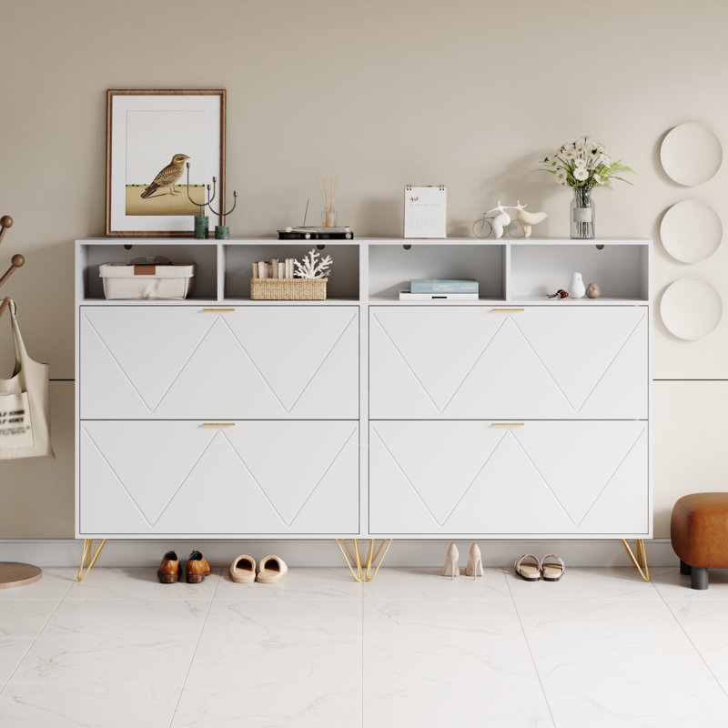 30 Pair Shoe Storage Cabinet With Shelf,Shoe Organizer with 2 Drawers, White