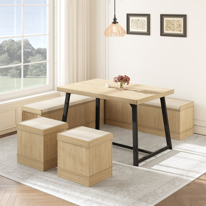 Simple And Stylish 5 Person Corner Breakfast Nook Set With Hidden Storage, Brown