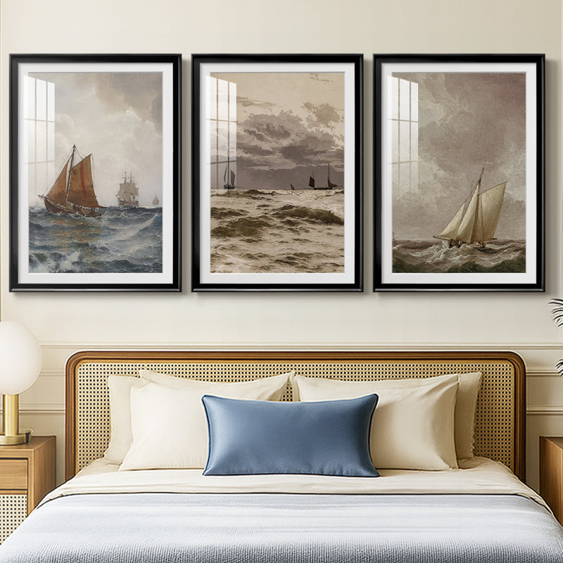 Paysage rétro CCxxv - impression encadrée de qualité supérieure sur mesure mat - 3 pièces, Noir, H 21 po x l 30 po