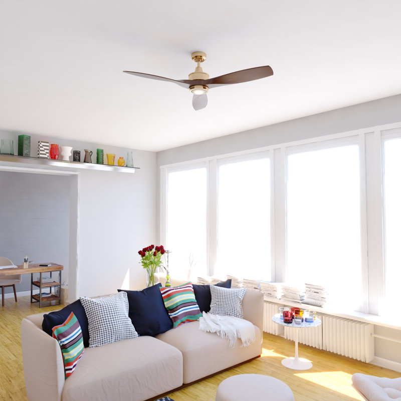 Curtiss 52'' Satin Brass and Walnut Wood Ceiling Fan with LED Light and Remote