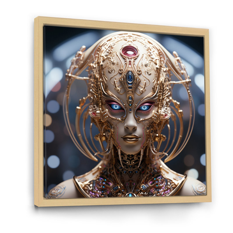 Sci-Fi, portrait d'une déesse futuriste dorée - Portraits abstraits, décoration murale, H 24 po x l 24 po x P 1 po