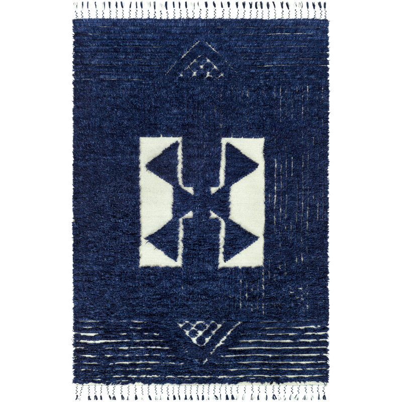 SAMPLE-Sakara Southwestern Hand-Knotted Wool Navy Area Rug