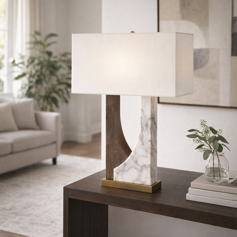 22X17" 2-Tone Marble Open Cut-Out Lamp, White/Beige