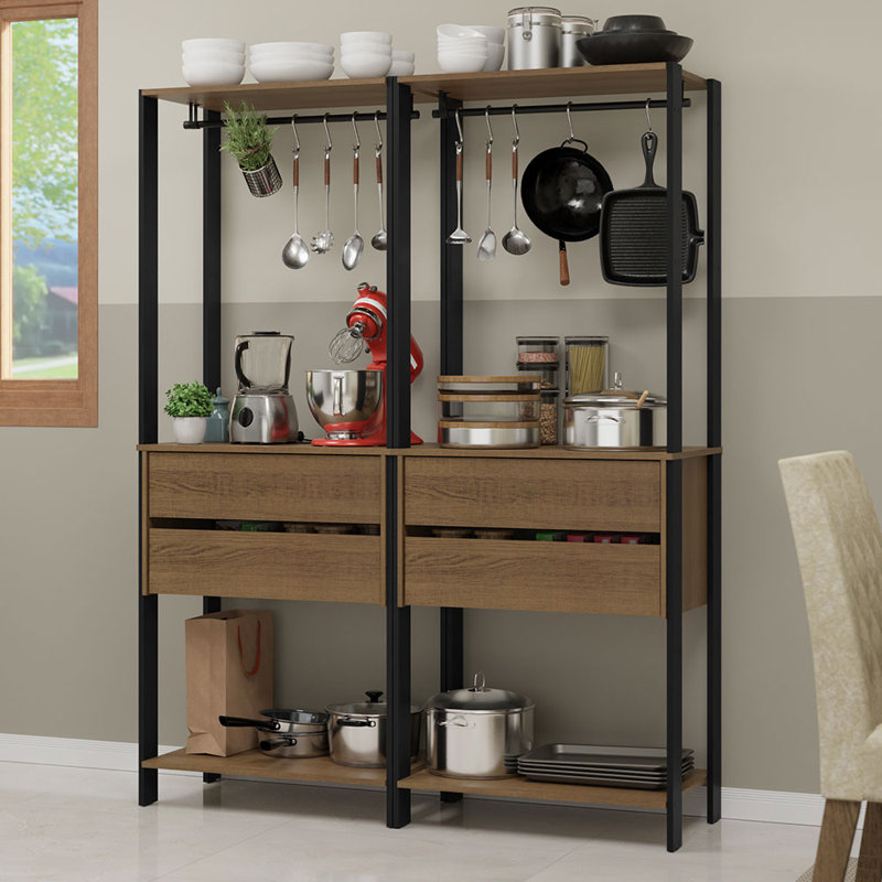  Étagère de rangement pour garage avec 4 tiroirs et espaces suspendus, Brun
