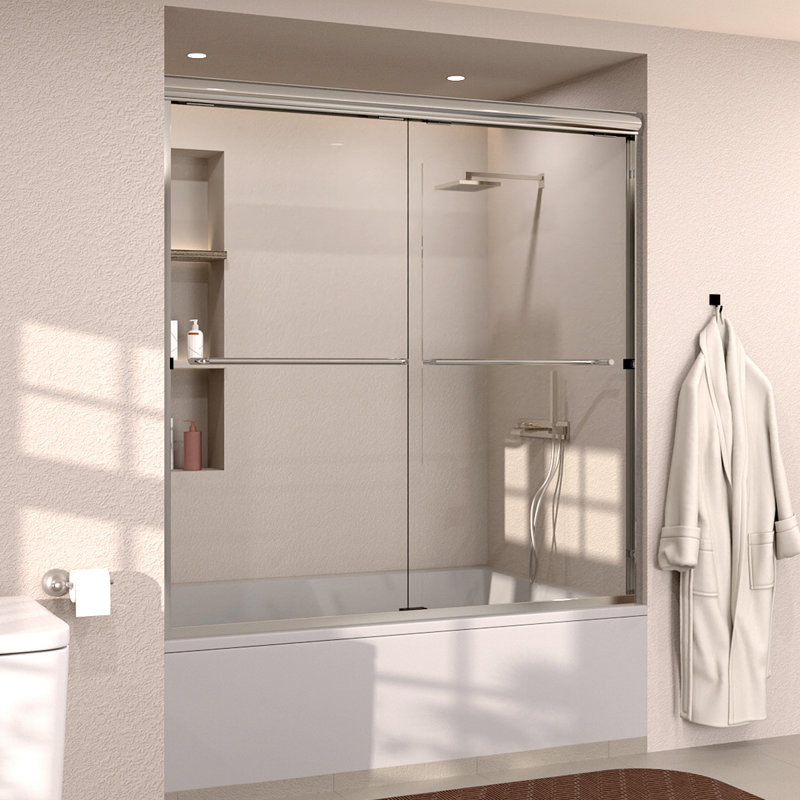 Nesso X P 56 po H Porte de baignoire coulissante encadrée et verre transparent en chrome, Chrome chrome