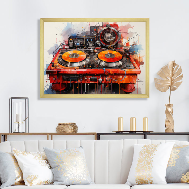 «Abstract Turntables Music Boom Boxes I», reproduction d'art sur toile, Cadre doré à une seule photo