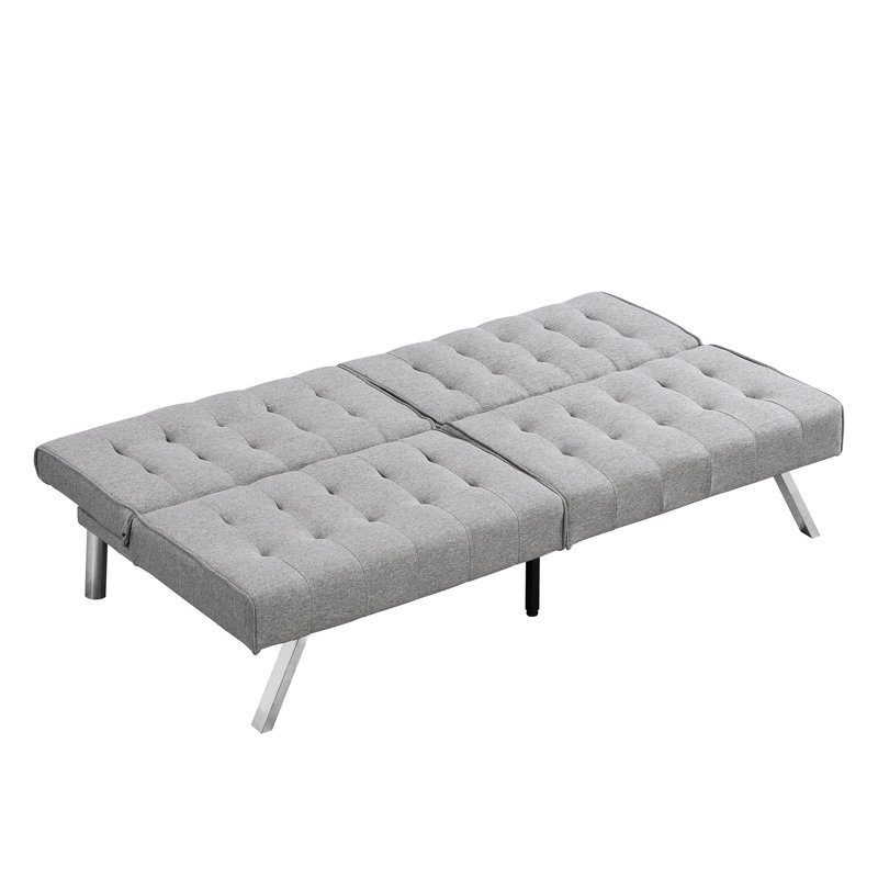Grey Futon Couch Bed, Ergonomic With Wood Frame, Stainless Leg, 33.65In Wide Bed And Components, Multifunctional Application Instance, User-, Easy To Put Together, Stable & Dependable Design