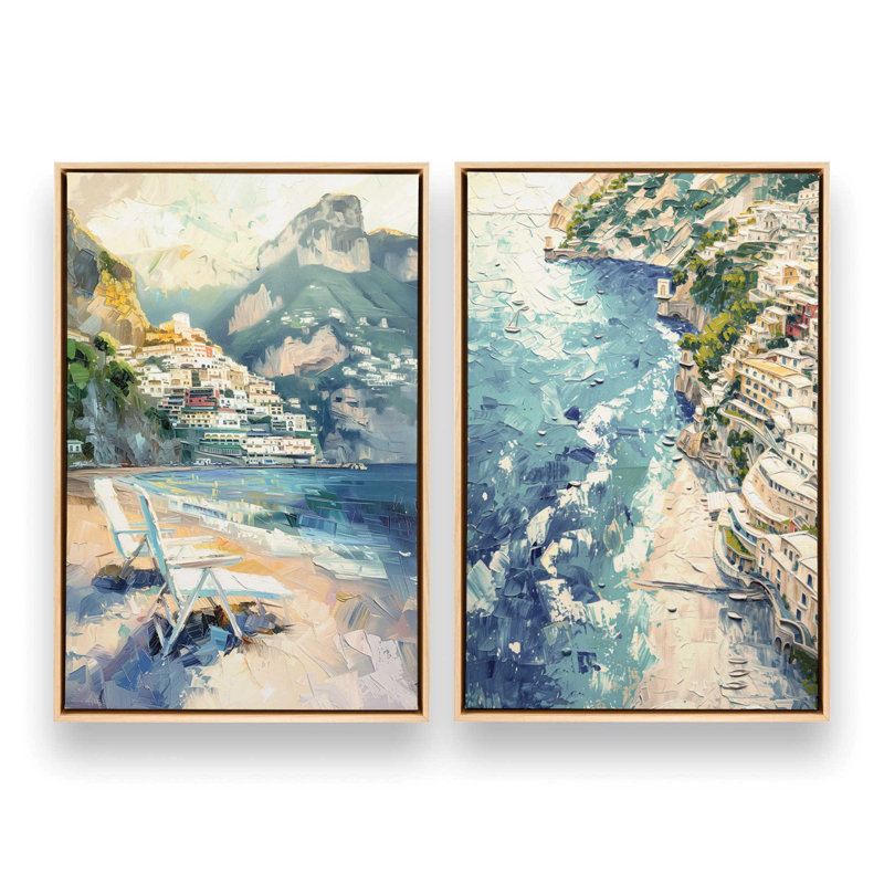Ensemble de 2 pièces de sérénade sur toile Positano par Azure Artisanal Studio, Cadre américain en érable flottant