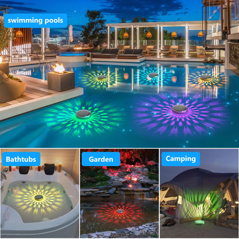 Solar Rechargeable Floating Pool Lights(2 Pack), Pool Lights That Float With Remote Control, 9 Lighting, Timing Mode, IPX7 Waterproof For Inground Pool, Bathroom, Bathtub, Pool Party